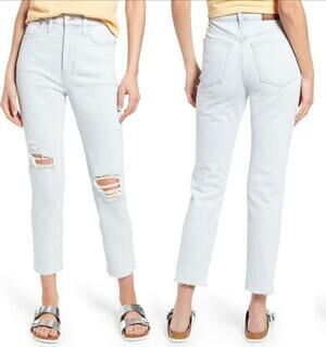 NWT Madewell The Mom Jean High Waist Ripped Distressed Raw Hem Jeans Size 27